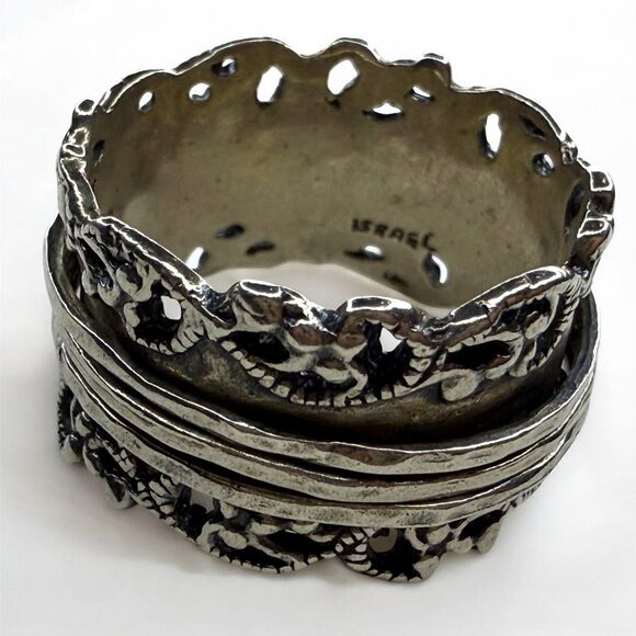 925 Sterling Silver Jewelry - Vintage PZ or PAZ Israel Size 9 Sterling Wide Band Ring